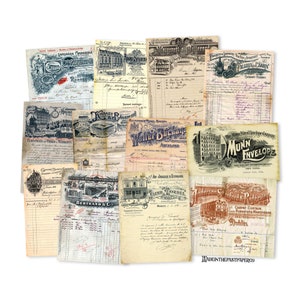 Páginas de diário de lixo, notas antigas, livros-razão antigos, livro-razão, neutro, masculino, regular, tamanho carta, papéis, faturas vintage, contas
