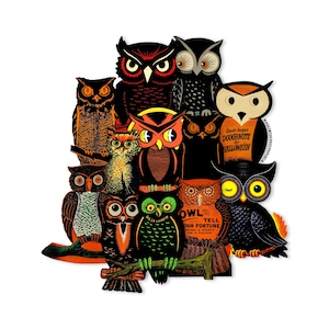 Vintage Halloween Owl Paper Cut Outs, Vintage Halloween Decorations, Halloween Decor, Halloween Ephemera, Retro Halloween, Vintage Beistle