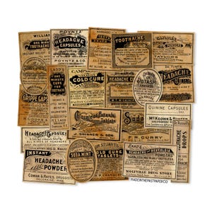 20pc Vintage Druggist Pharmacy Labels, Antique Poison Labels, Apothecary Bottle Labels, Vintage Potion Labels, Vintage Poison Stickers