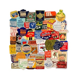 Junk Journal Ephemera Vintage Etiketten, Vintage Teeetiketten, Ausschnitte Die Cut Hochwertige Reproduktionen