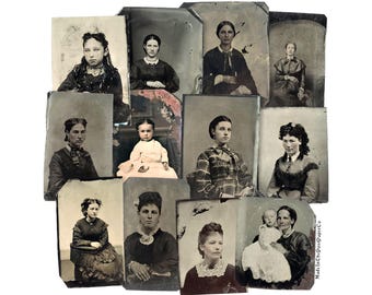 Antique Tintype Photos, Vintage Style Photographs for junk journals, scrapbooking ephemera, Cut Outs Die Cut High-Quality Reproductions,