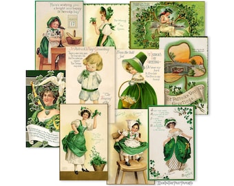 Victorian Saint Patrick's Day Cards, Paper Cut Outs Assortment, Printed Ephemera, Decorations Scrapbooking Stickers Reproductions Paper Cuts