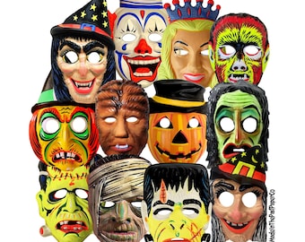 Vintage Halloween Costume Mask Cut Outs, Halloween Junk Journal, Halloween Decorations, Retro Halloween, Vintage Beistle, Halloween Ephemera