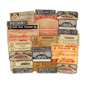 20 Stück Vintage Apothekeretiketten, antike Giftetiketten, Apothekerflaschenetiketten, Vintage-Tranketiketten, Vintage-Giftaufkleber