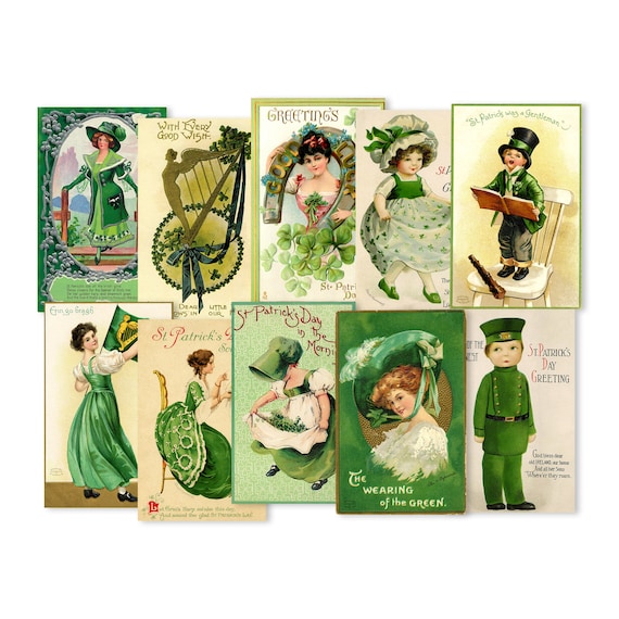 Victorian Saint Patrick's Day Cards, Paper Cut Outs Assortment, Printed Ephemera, Decorations Scrapbooking Stickers Reproductions Paper Cuts