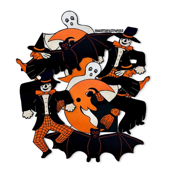 Vintage Halloween Garland Dennison Cutouts, Vintage Halloween Paper Decorations High-Quality Laser Reproductions, Scrapbooking