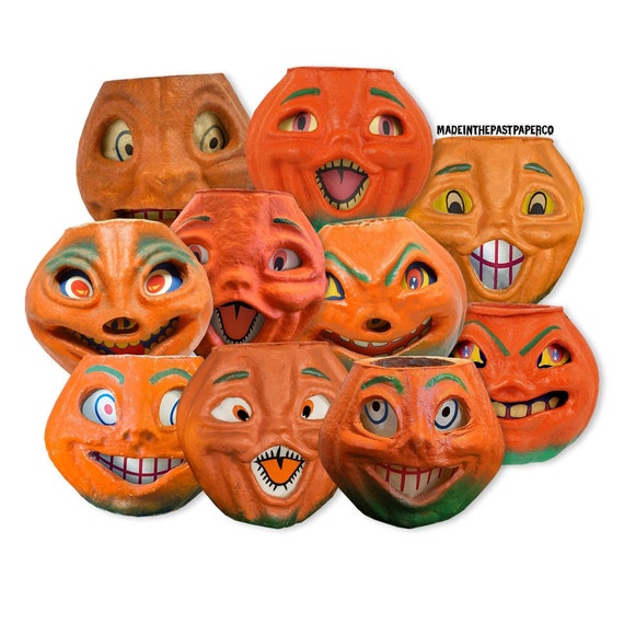 Not Inserts - Vintage Halloween Paper Mache Jack-o-Lantern Cutouts, Vintage Halloween Paper Decorations High-Quality Laser Reproductions,