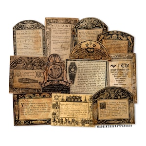 12 Stück, Antique Bills Of Sterblichkeit, Pest Rechnungen, Antikes London, England, Memento Mori Aged, Gothic Junk Journal, Antike Aufkleber