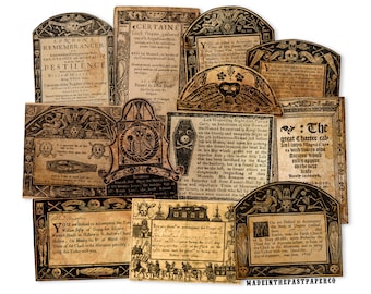 12-delig, antieke mortaliteitsrekeningen, pestbiljetten, antiek Londen, Engeland, Memento Mori Aged, Gothic Junk Journal, antieke stickers