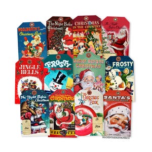 12Pc Vintage Christmas Gift Tags, Assortment Paper Cuts, Printed Christmas Ephemera Gift Tags Decoration Scrapbooking Stickers Reproductions