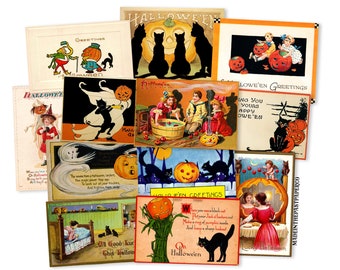 Postales vintage de Halloween, diario basura de Halloween, decoraciones de Halloween, Halloween retro, efímeras de Halloween, reproducciones de alta calidad