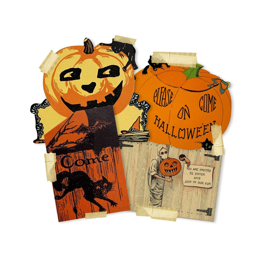 Vintage 1941 Halloween Cat Band Cutouts – Reproduction, 17 Inches Long