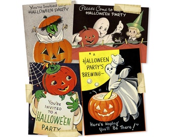 Invitaciones vintage para fiesta de Halloween, recortes de alta calidad con láser, troqueles de efímeras de Halloween vintage, 5" x 3" aproximadamente.