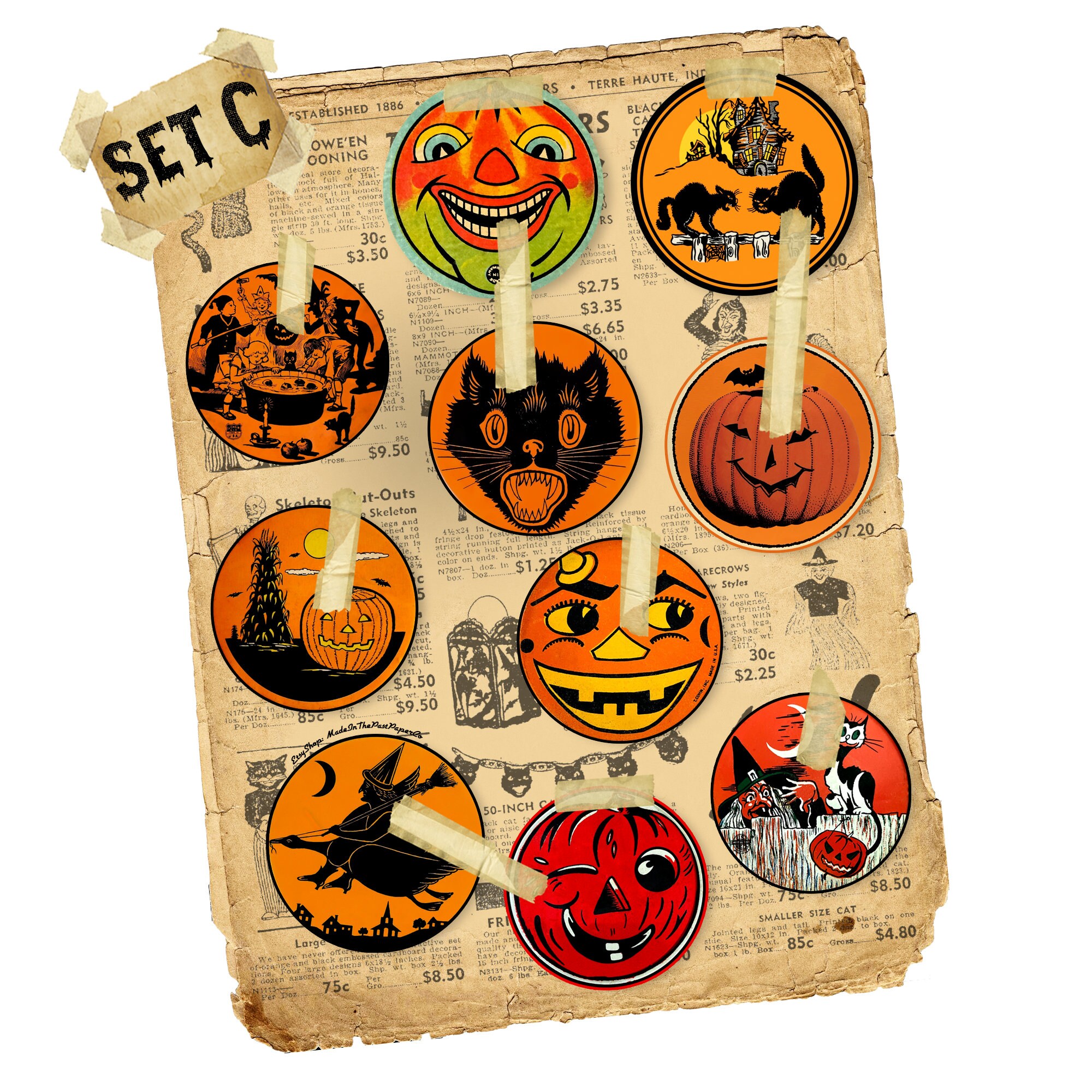 Halloween Junk Journal, Vintage Halloween Noisemakers Die Cuts, Printed