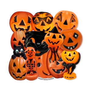 Vintage 12PC Halloween Blow Mold Zucca, Ritagli Jack-o-Lantern, Decorazioni di carta di Halloween Riproduzioni laser di alta qualità, Scrapbooking