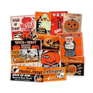 Vintage Halloween Bilder 12-teiliges Sortiment Größe der Schnitte Variieren von 2 "- 4" Hochwertige Laser Reproduktionen