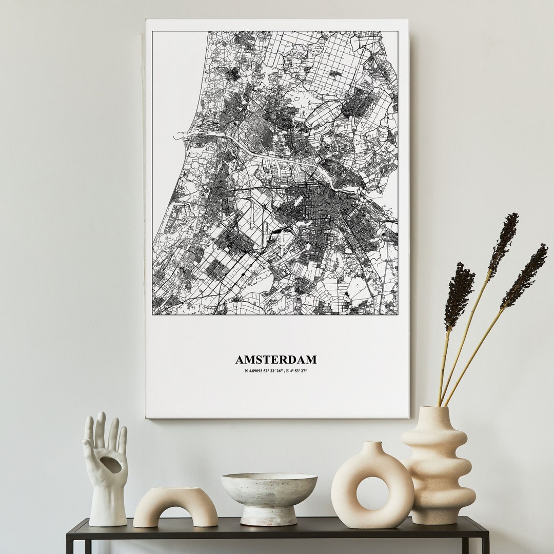 City Map of Amsterdam Line Art Canvas , Amsterdam Map Print