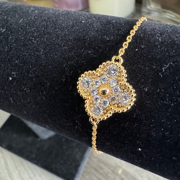 Single clover gold filled bracelet within zircon stones gold bracelet 18k 7.5 inches