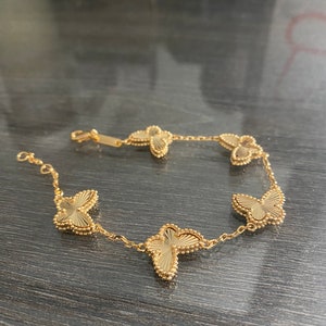 5 clover butterfly bracelet  high quality bracelet 5 clover gold bracelet 18k 7.5 inches
