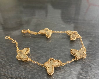 5 clover butterfly bracelet  high quality bracelet 5 clover gold bracelet 18k 7.5 inches