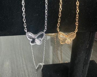 Halskette mit einzelnem Kleeblatt, goldgefüllter Schmetterling, hochwertige Halskette, Halskette mit 1 Kleeblatt aus Gold, 18 Karat, 17 Zoll