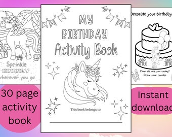 Printable busy book unicorn birthday activity book