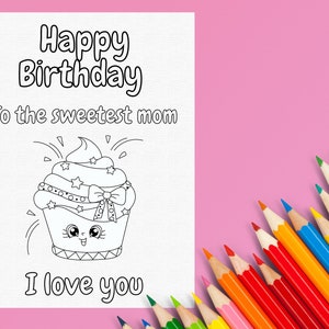 Coloring mom Birthday card, printable birthday card for mom