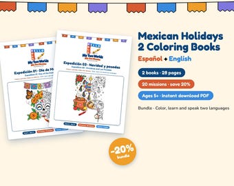2er-Pack Malbücher zu mexikanischen Feiertagen für Kinder, zweisprachig (Spanisch/Englisch), Tag der Toten und Weihnachten, zum Ausdrucken