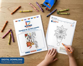 Weihnachts- und Posadas-Malbuch für Kinder, zweisprachig (Spanisch/Englisch), zum Ausdrucken mit Aktivitäten, Piñata, Heiligabend, ab 5 Jahren