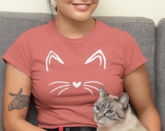 Cat Face T-Shirt: Whiskers, Kitty Ears, Animal Lover Tee
