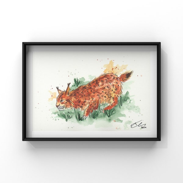 Original Aquarellmalerei – Luchs