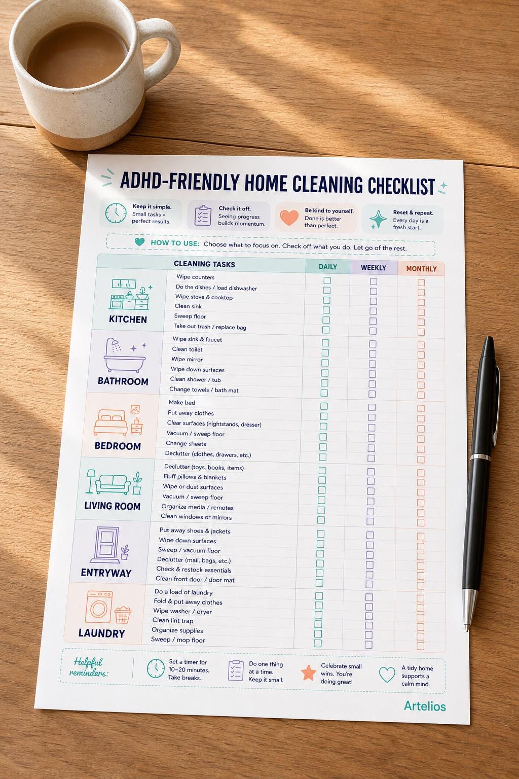 Adhd-friendly Room-by-room Home Cleaning Checklist | Daily, Weekly