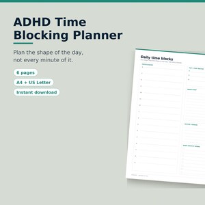 ADHS-Zeitplaner zum Ausdrucken | 6-seitiger Tagesplan, Wochenübersicht + Aufgabenbündelung | A4 + US Letter