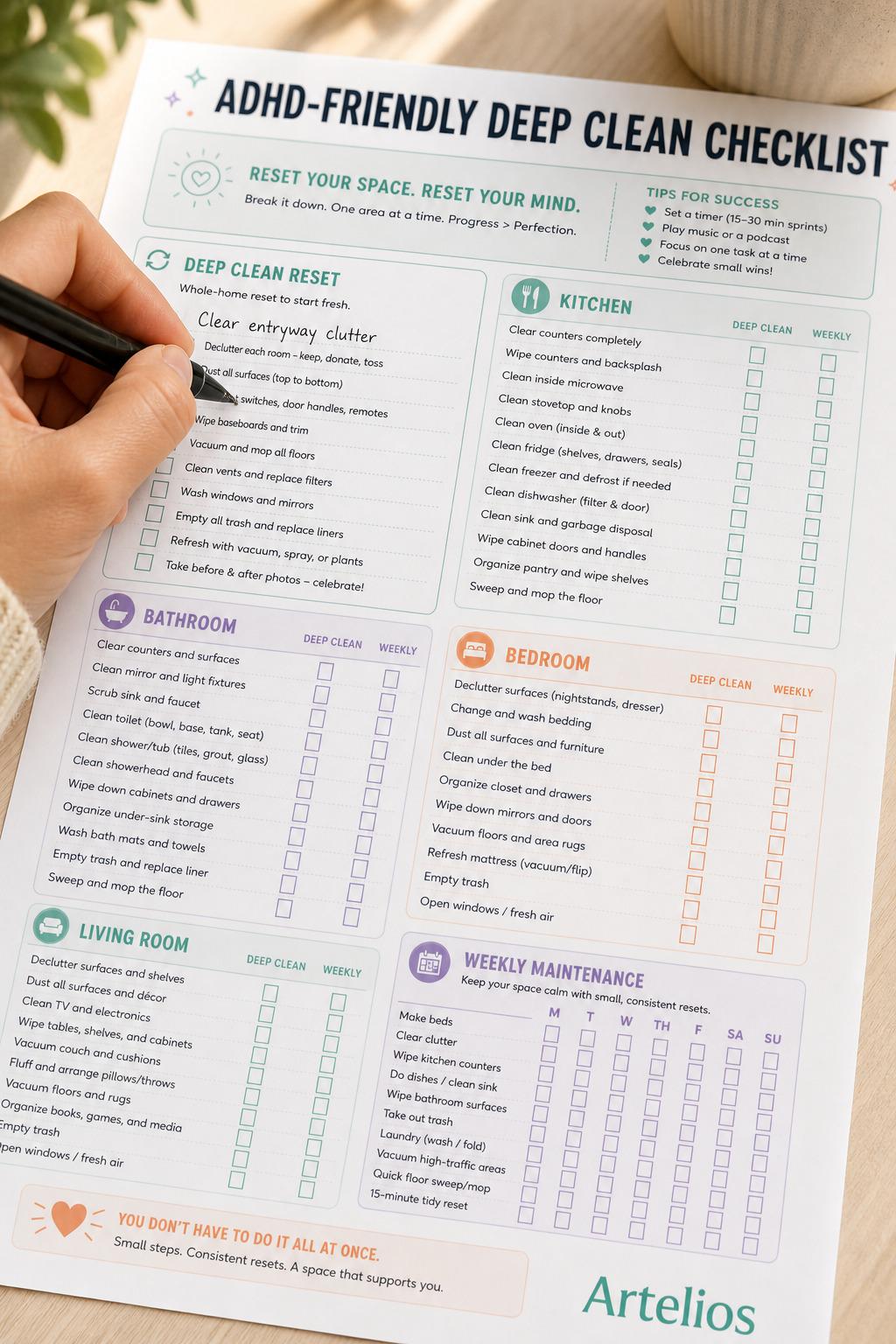 ADHD Home Cleaning Reset Checklist Printable | Whole-room Deep Clean - Etsy