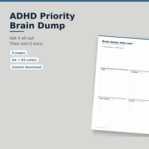 ADHS-Prioritätenliste zum Ausdrucken | 6-seitiger Aufgabenblock, Planer für heute/morgen/später + To-Do-Liste | A4 + US Letter