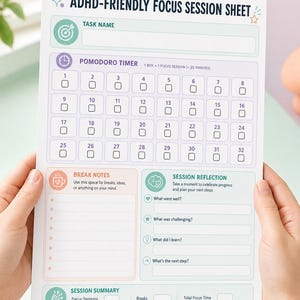 ADHS-freundliches Home-Managment-Focus-Session-Blatt | Pomodoro-Art Tracker | Sofort Download