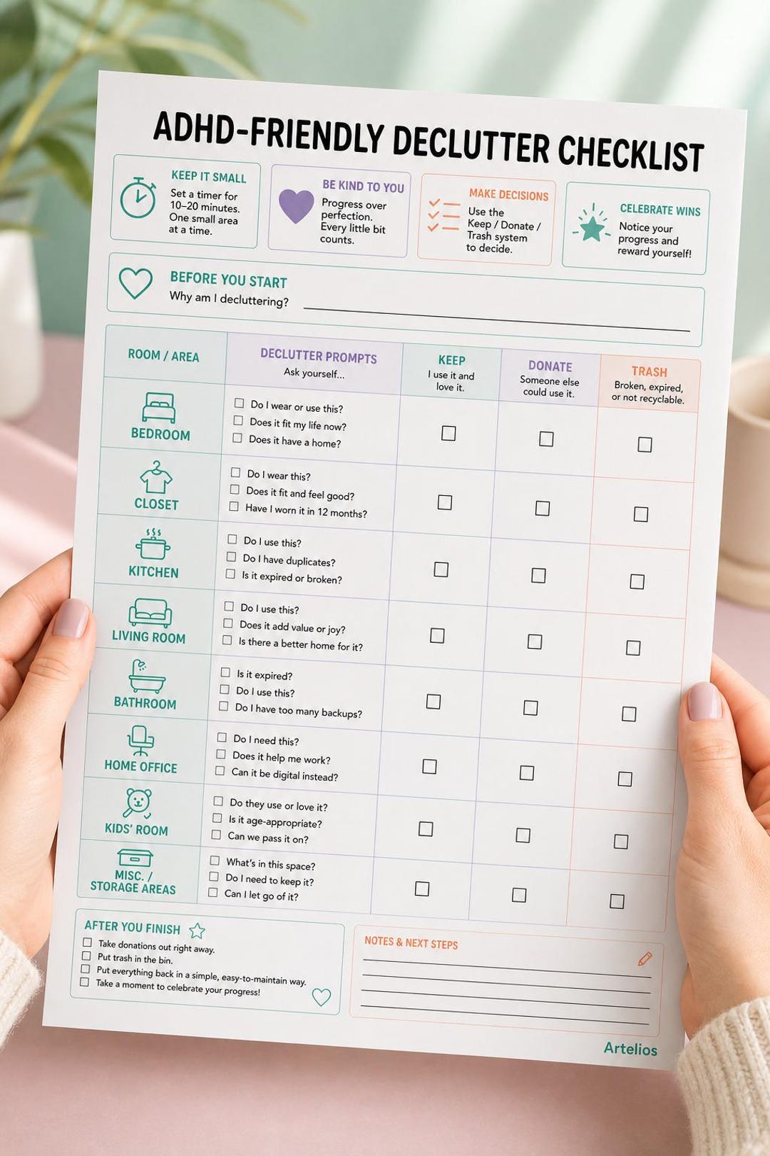 ADHD Declutter Reset Checklist Printable | Room-by-room Sort Sessions ...