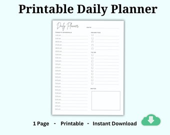 Hourly Printable Daily Planner, 24 hour planner, work day schedule, Everyday Planner, Daily Schedule, Daily To Do List for Work Productivity