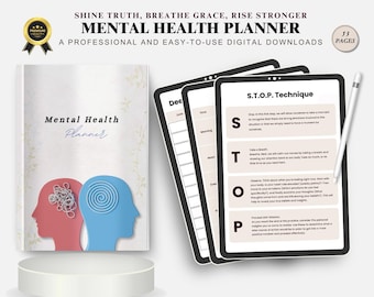 Mental Health Planner Printable | Self-Care Journal, Mood Tracker, Anxiety & Depression Log | Digital Download PDF
