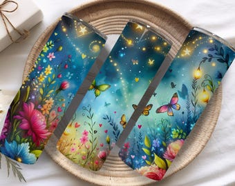 Summer Tumbler Design with Flowers, 20oz Skinny Tumbler Wrap PNG, Floral Sublimation Tumbler Design, Summer Floral PNG, Digital Download