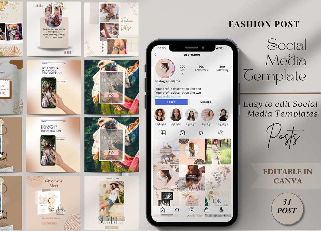 50 Modern Fashion Instagram Templates | Canva Post Bundle | Editable ...