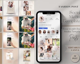 50 Modern Fashion Instagram Templates | Canva Post Bundle | Editable Social Media Kit for Clothing Brands | Digital Download
