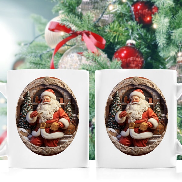 Santa Christmas Mug Wrap PNG Adorable Santa Claus, Coffee Mugs Sublimation Template for Festive Holiday Gifts