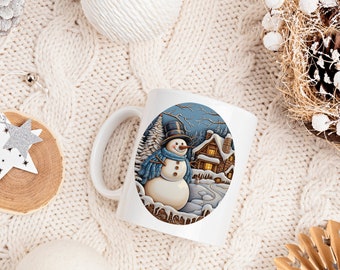 Envoltório de caneca de boneco de neve, modelo de embrulho de caneca, modelo de embrulho de caneca de iglu de boneco de neve na neve, download digital instantâneo png