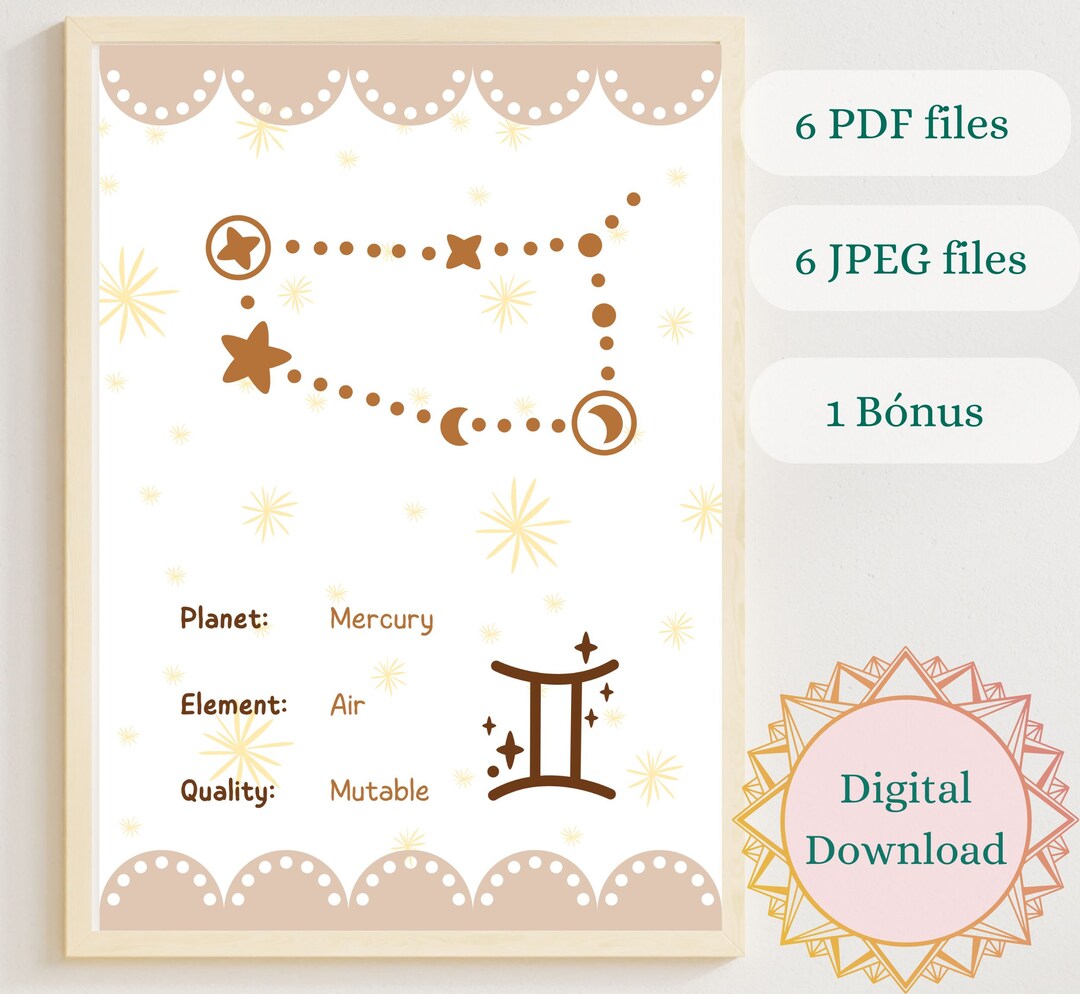 Kids Gemini Zodiac Sign Poster | Digital Download | New Baby Printable ...