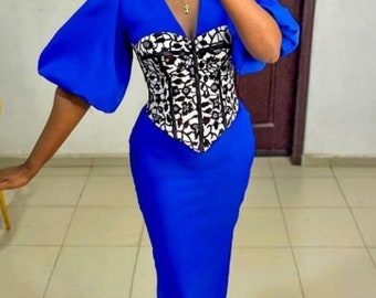 Vestidos estampados africanos para mujer, vestidos de moda para mujer, ropa de mujer africana, vestidos de corsé, vestido ajustado azul real, ropa de moda para mujer
