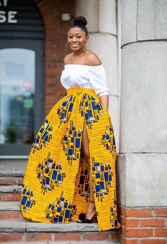 Yellow printed skirt outfit clearance