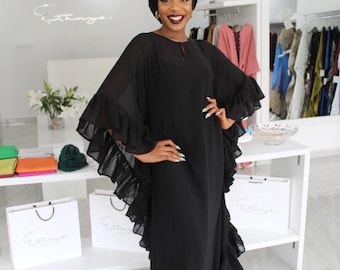 Vestido boubou negro, elegante vestido boubou africano, boubou kaftan, vestido de fiesta, vestidos negros, vestido negro, ropa de mujer africana