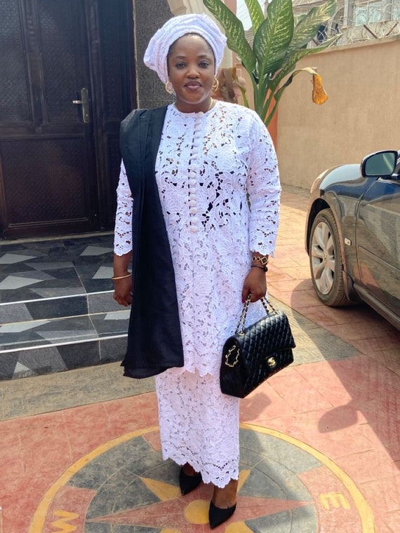 Lace Kaftan and Skirt White Lace Kaftan and Skirt African Lace