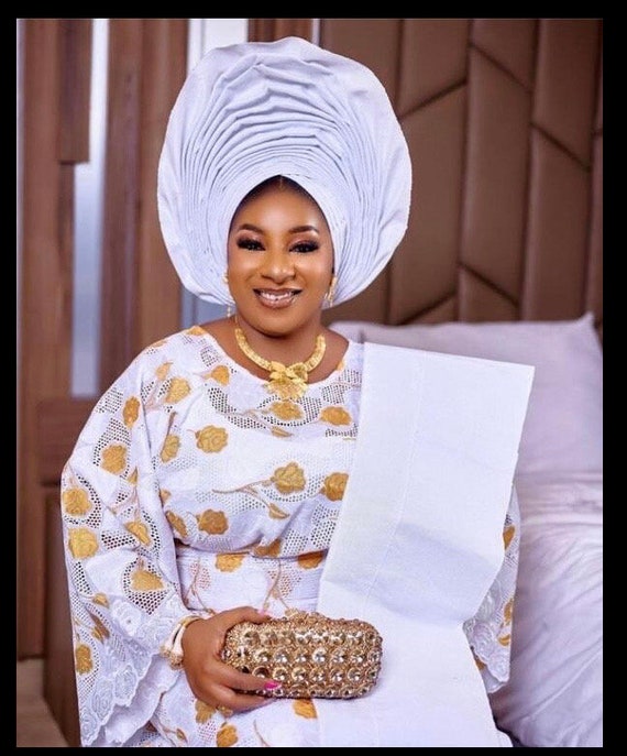 White and Gold Lace Iro African Lace Iro and Buba Women